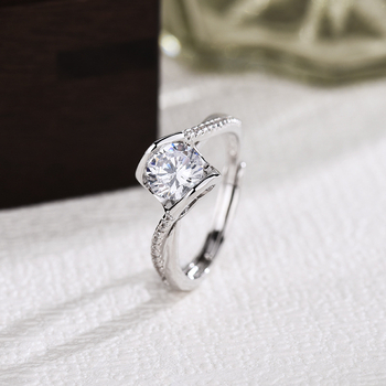 Inel cu Moissanite de 1 carat, Angel's Kiss, din cupru cu placare electroplată, geometrie în formă de U, pentru femei, stil OL, Origine Shanwei