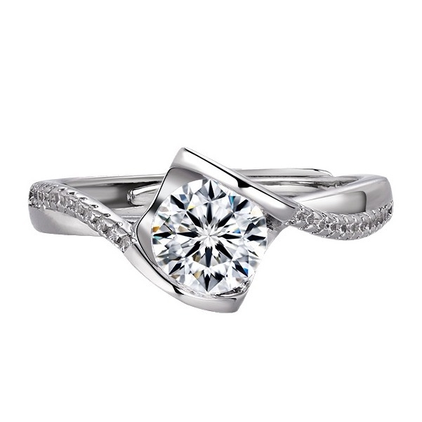 Inel cu Moissanite de 1 carat, Angel's Kiss, din cupru cu placare electroplată, geometrie în formă de U, pentru femei, stil OL, Origine Shanwei