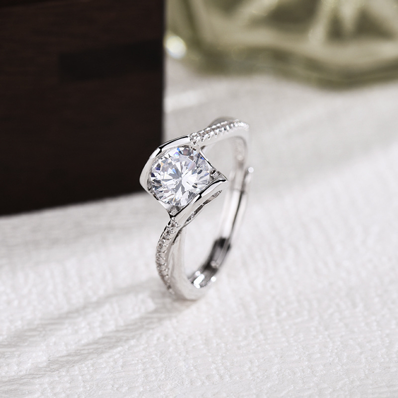 Inel cu Moissanite de 1 carat, Angel's Kiss, din cupru cu placare electroplată, geometrie în formă de U, pentru femei, stil OL, Origine Shanwei