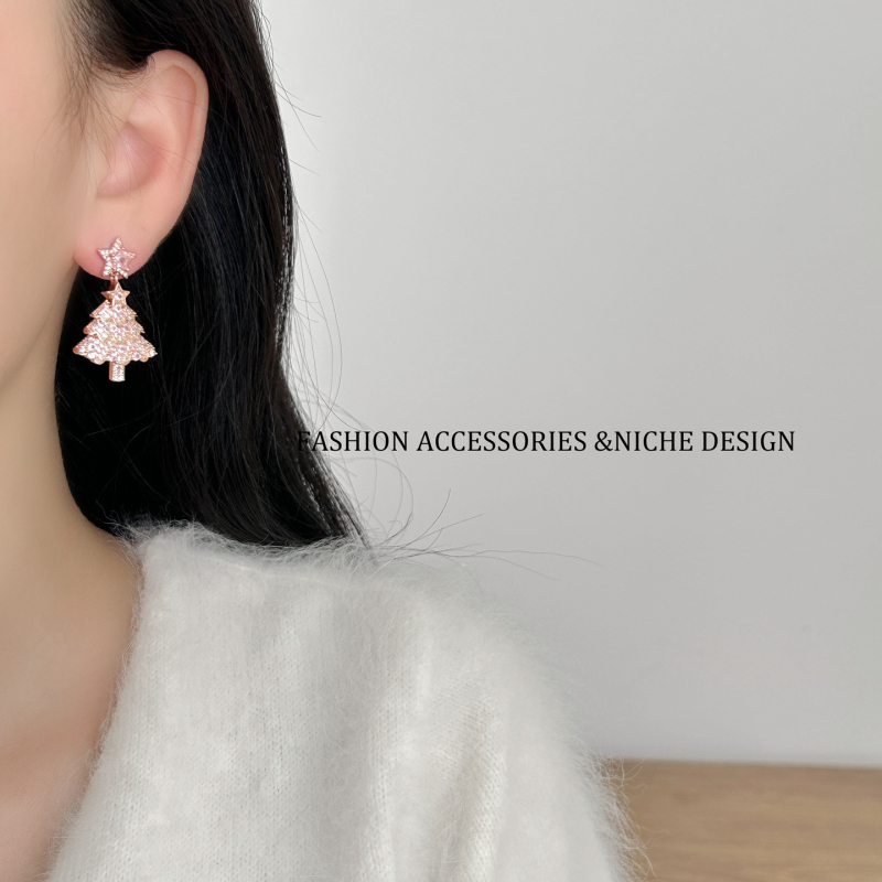 Bakrene naušnice s ugradnim cirkonima, cvjetni oblik, svijetlo luksuzan stil