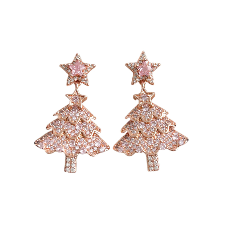 Bakrene naušnice s ugradnim cirkonima, cvjetni oblik, svijetlo luksuzan stil