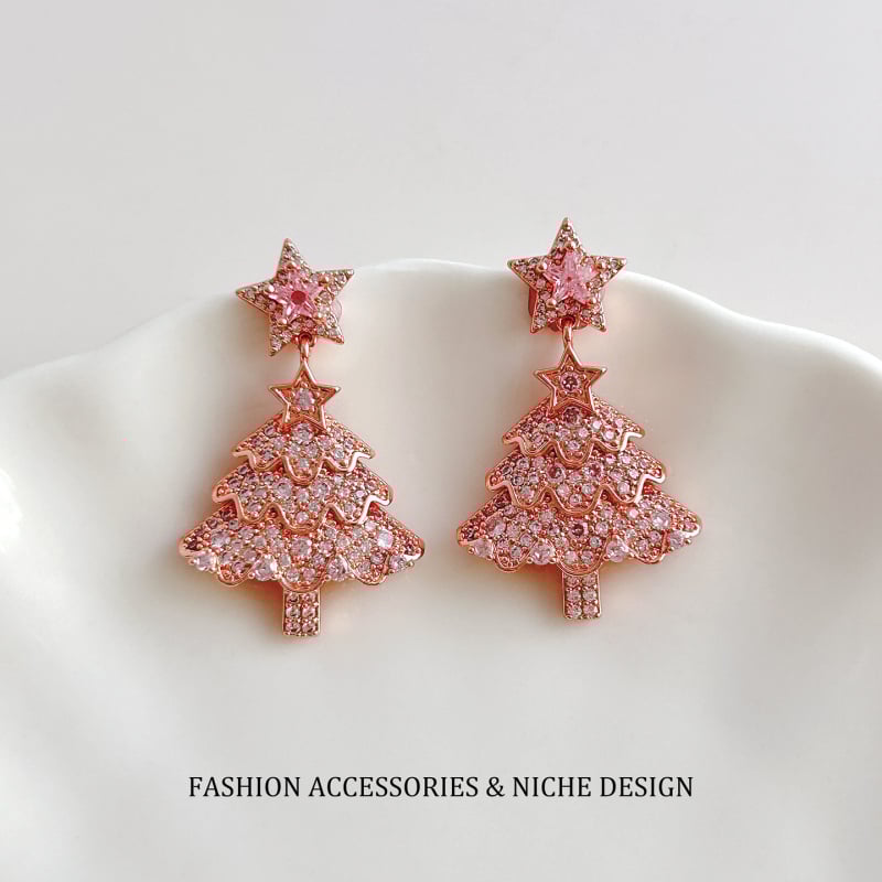 Bakrene naušnice s ugradnim cirkonima, cvjetni oblik, svijetlo luksuzan stil