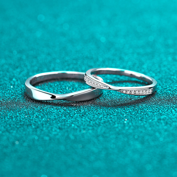 Prsten od srebra 925 s Moissanitom za parove, rombični oblik, elektroplatiranje