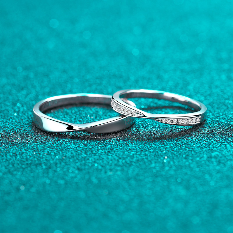 Prsten od srebra 925 s Moissanitom za parove, rombični oblik, elektroplatiranje