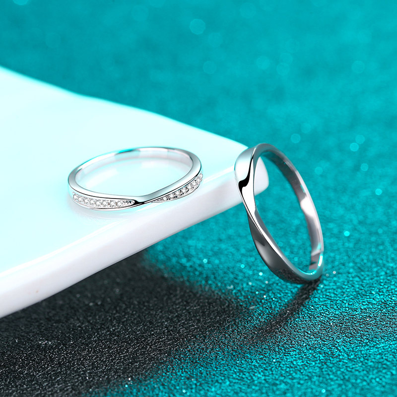 Prsten od srebra 925 s Moissanitom za parove, rombični oblik, elektroplatiranje