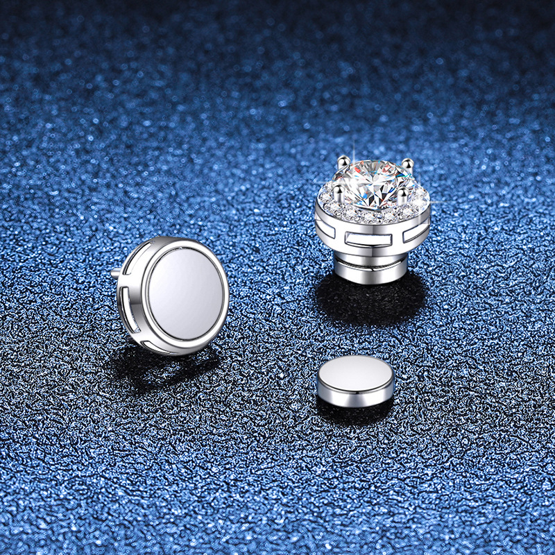 Moissanit naušnice, S925 sterling srebro, magnetske kopče, unisex, dizajn kruna