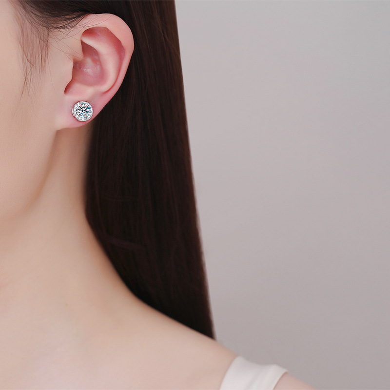 Moissanit naušnice, S925 sterling srebro, magnetske kopče, unisex, dizajn kruna