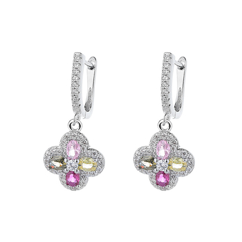 Σκουλαρίκια με σχήμα λουλουδιού από χαλκό με ζιρκόνια, Carolgo, στυλ ελαφριάς πολυτέλειας για γυναίκες