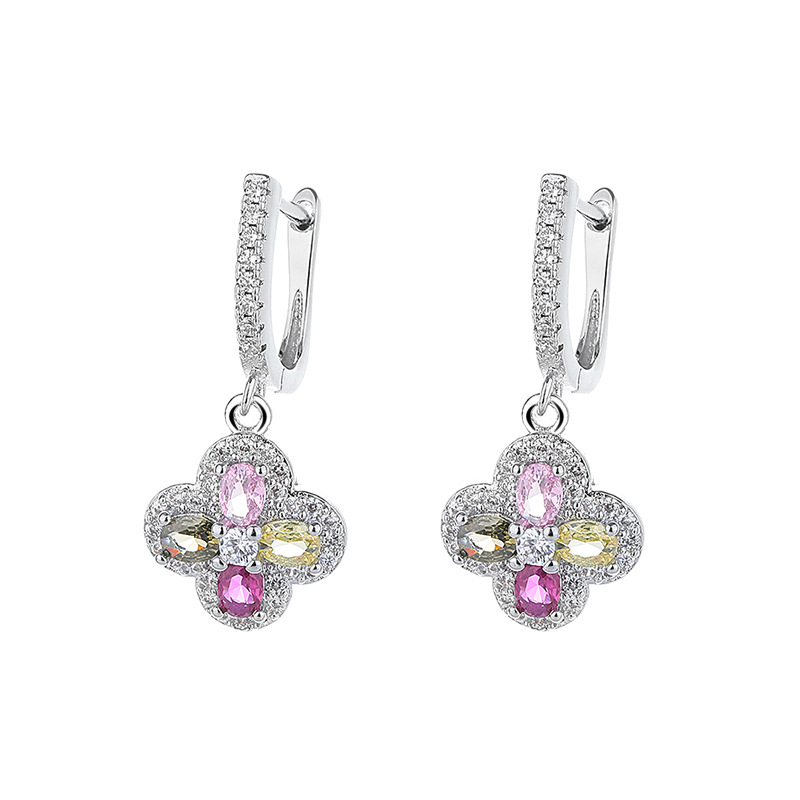 Σκουλαρίκια με σχήμα λουλουδιού από χαλκό με ζιρκόνια, Carolgo, στυλ ελαφριάς πολυτέλειας για γυναίκες