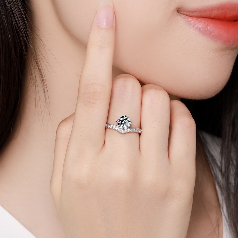 Moissanite sõrm 925 hõbedast, printsessi kroon disain, avatud sõrmus, 1 karaat, sertifikaat kaasas, naistele