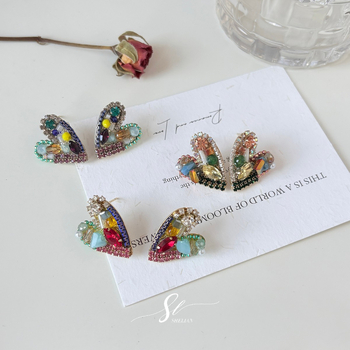 Naušnice u obliku srca, ručno rađene, mješavina materijala, japansko-južno-korejski stil