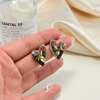 Naušnice u obliku srca, ručno rađene, mješavina materijala, japansko-južno-korejski stil