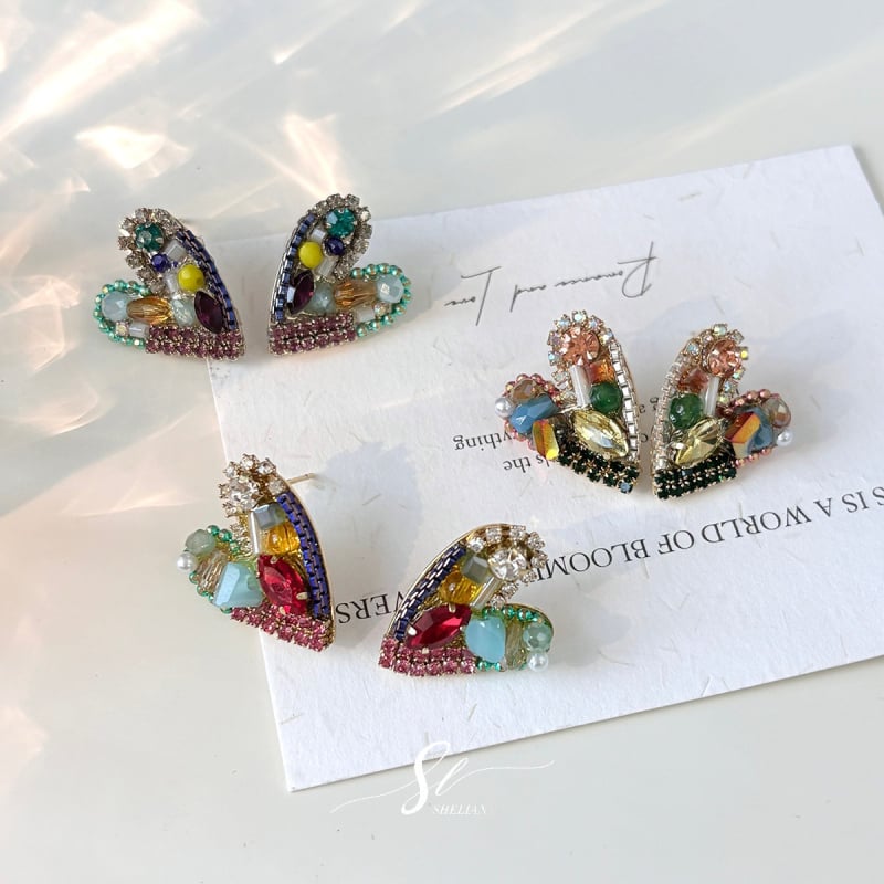 Naušnice u obliku srca, ručno rađene, mješavina materijala, japansko-južno-korejski stil