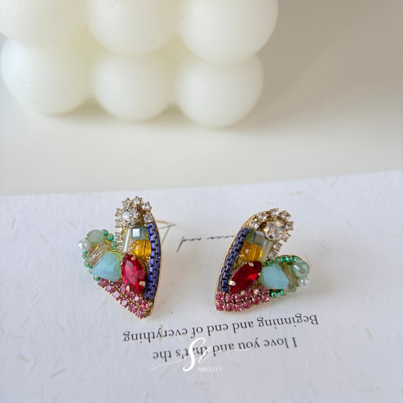 Naušnice u obliku srca, ručno rađene, mješavina materijala, japansko-južno-korejski stil