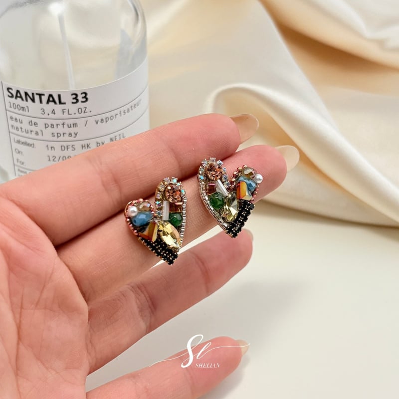 Naušnice u obliku srca, ručno rađene, mješavina materijala, japansko-južno-korejski stil