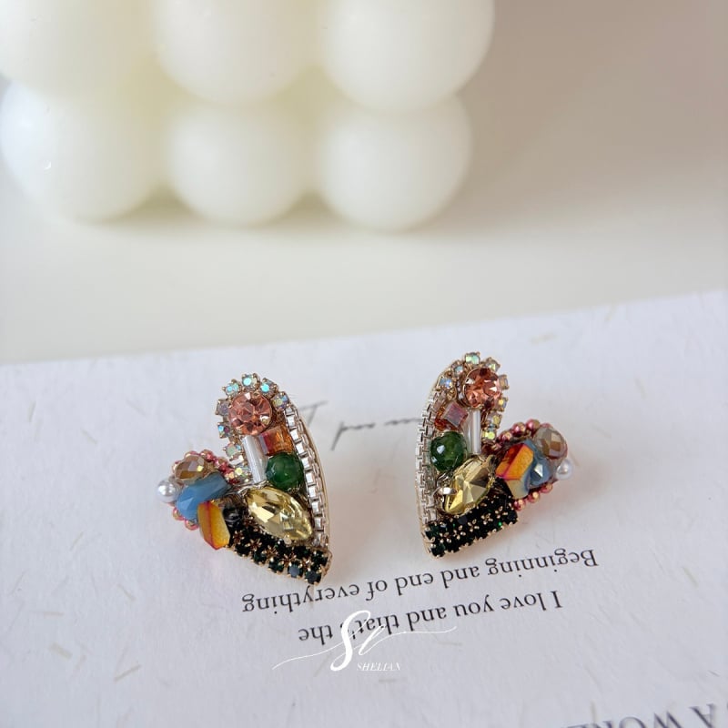 Naušnice u obliku srca, ručno rađene, mješavina materijala, japansko-južno-korejski stil