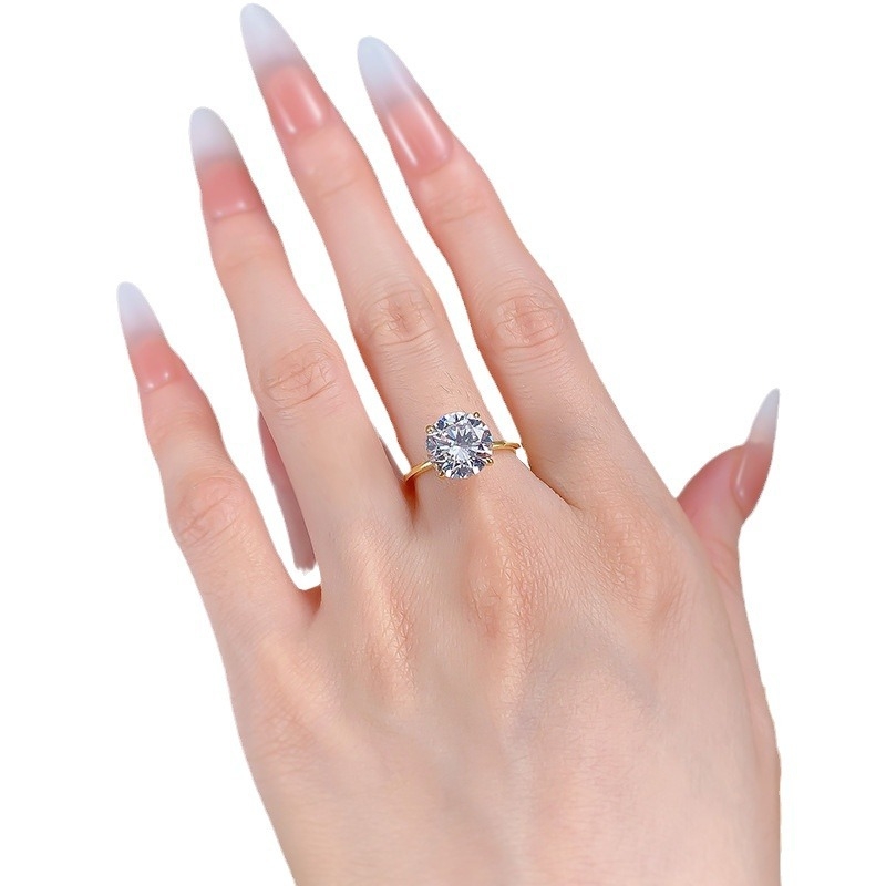 Prsten MUJING JEWELRY, srebro 925, četverozubno postavljanje, Moissanit imitacija, elektroplatiranje, ženski minimalistički stil