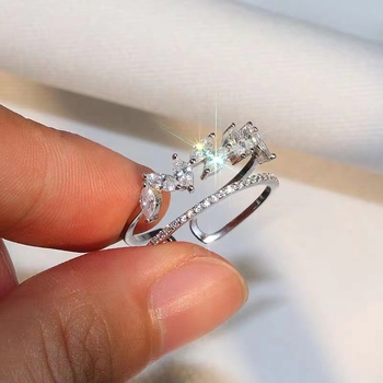 Ανοικτό δαχτυλίδι με μοτίβο φύλλου για γυναίκες, χαλκός, ζιρκόν, διπλή σειρά μοτίβο στάχυων, μόδα κοσμήματα