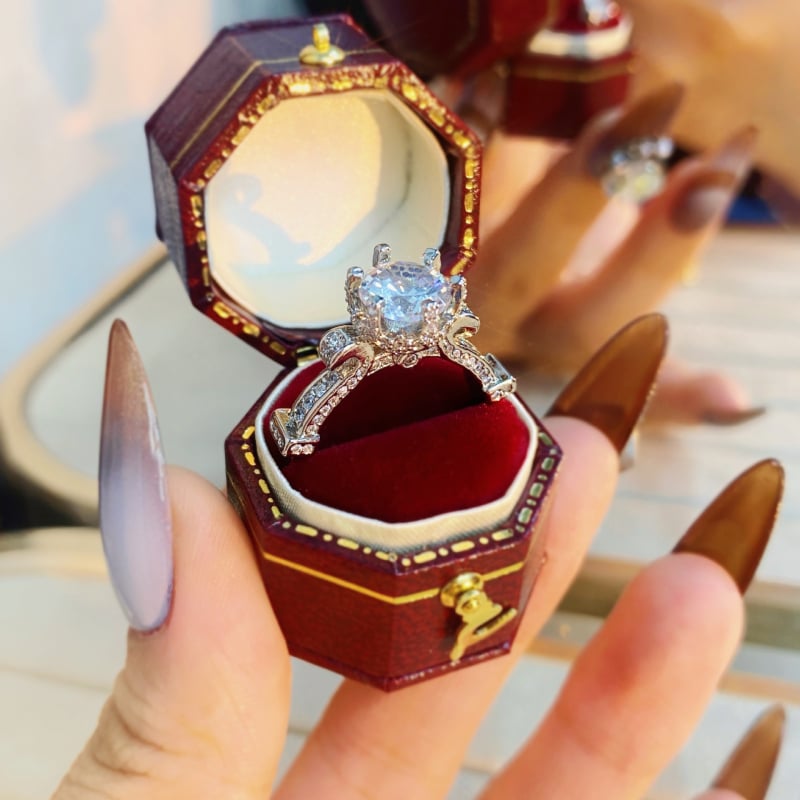Bakreni prsten s Moissanitom, 2 ct, krona sa šest prstena u cvjetnom dizajnu, geometrijski stil za žene