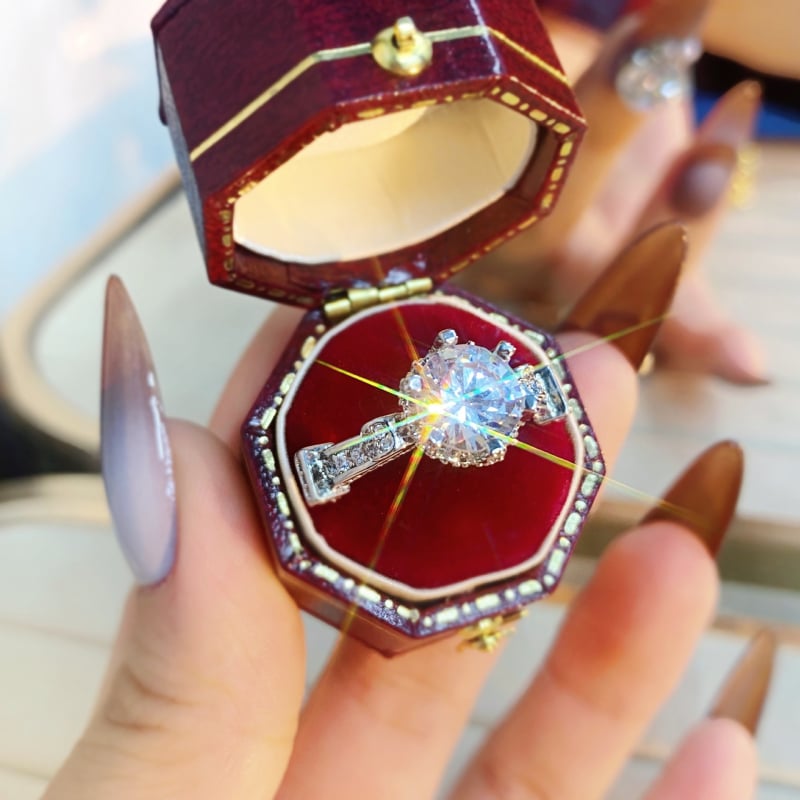 Bakreni prsten s Moissanitom, 2 ct, krona sa šest prstena u cvjetnom dizajnu, geometrijski stil za žene