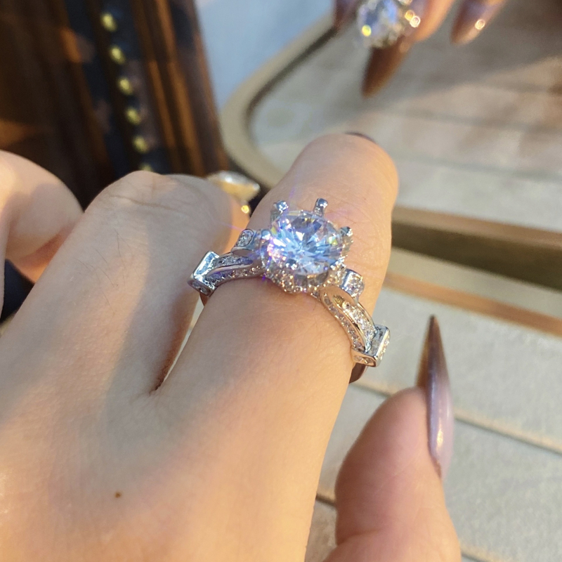 Bakreni prsten s Moissanitom, 2 ct, krona sa šest prstena u cvjetnom dizajnu, geometrijski stil za žene