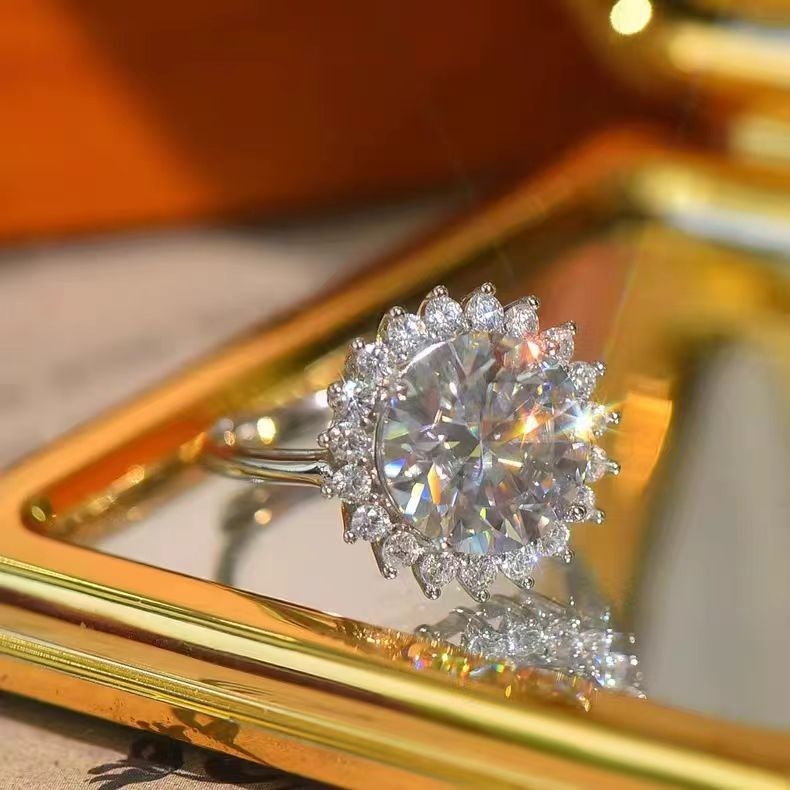 Δαχτυλίδι με διαμάντι μοισσανίτης αντίγραφο, κοπή σε σχήμα αυγού, ανοιχτός σχεδιασμός, για γυναίκες, χαλκός, ηλεκτροπλατίωση, αξεσουάρ χεριού με ελαφρύ πολυτελές στυλ