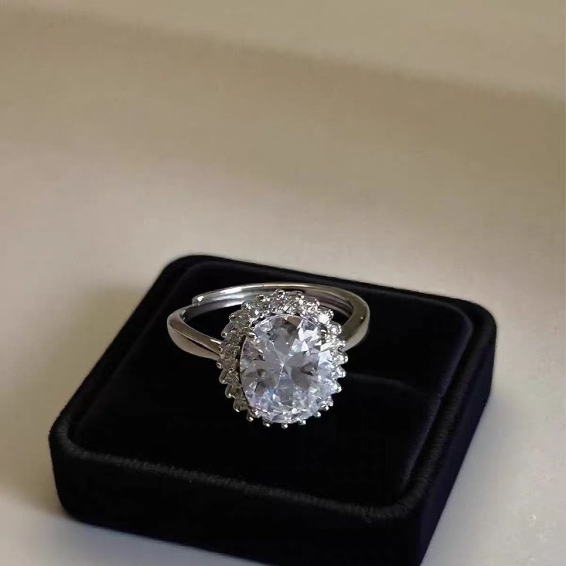 Δαχτυλίδι με διαμάντι μοισσανίτης αντίγραφο, κοπή σε σχήμα αυγού, ανοιχτός σχεδιασμός, για γυναίκες, χαλκός, ηλεκτροπλατίωση, αξεσουάρ χεριού με ελαφρύ πολυτελές στυλ