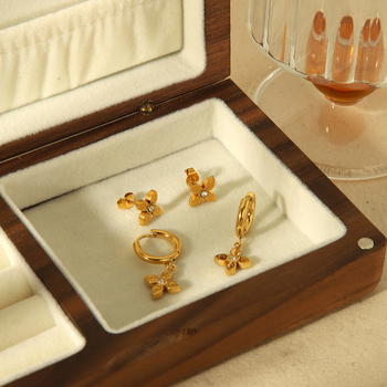 Σκουλαρίκια από τιτάνιο ατσάλι με ζιρκόν σε σχήμα τετράφυλλου, ηλεκτροπλατιωμένα, γεωμετρικός σχεδιασμός, για γυναίκες