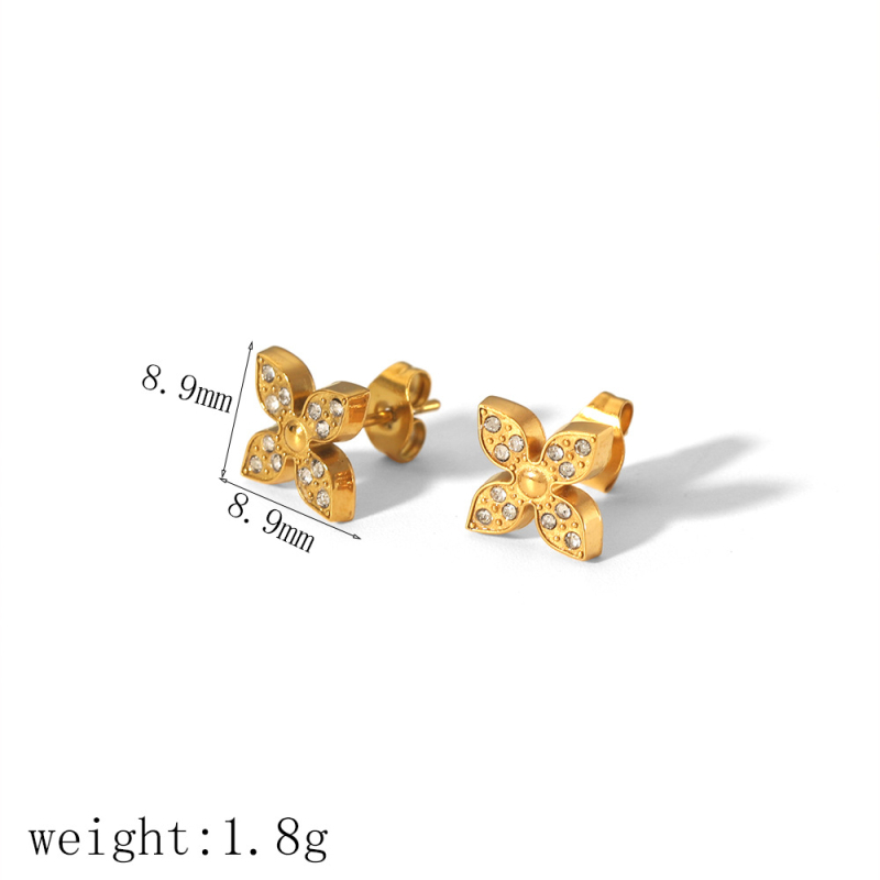 Σκουλαρίκια από τιτάνιο ατσάλι με ζιρκόν σε σχήμα τετράφυλλου, ηλεκτροπλατιωμένα, γεωμετρικός σχεδιασμός, για γυναίκες