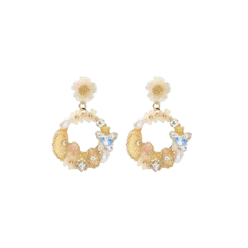 Virágos pillangó fülbevaló gyémántbevonattal, cinkötvözet alap, 925-ös ezüst tű