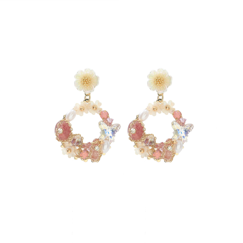 Virágos pillangó fülbevaló gyémántbevonattal, cinkötvözet alap, 925-ös ezüst tű