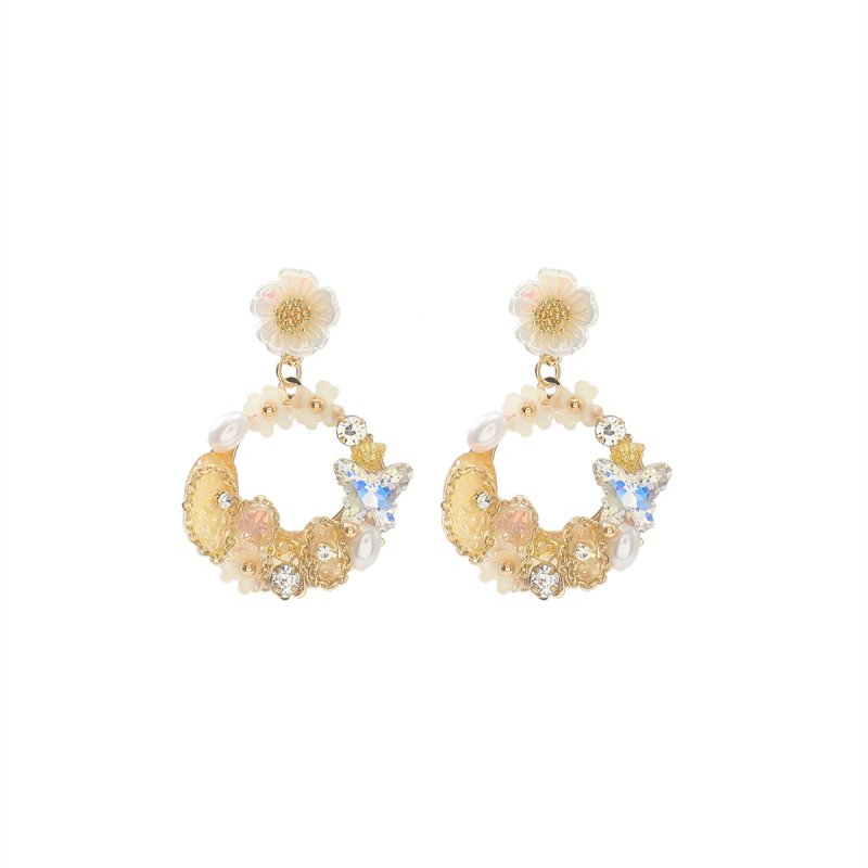 Virágos pillangó fülbevaló gyémántbevonattal, cinkötvözet alap, 925-ös ezüst tű