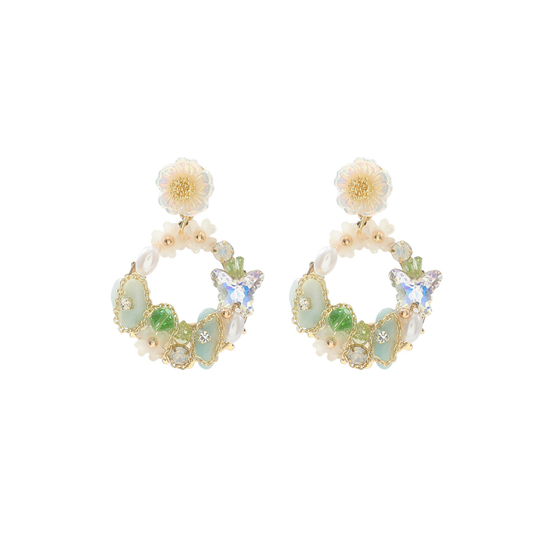 Virágos pillangó fülbevaló gyémántbevonattal, cinkötvözet alap, 925-ös ezüst tű