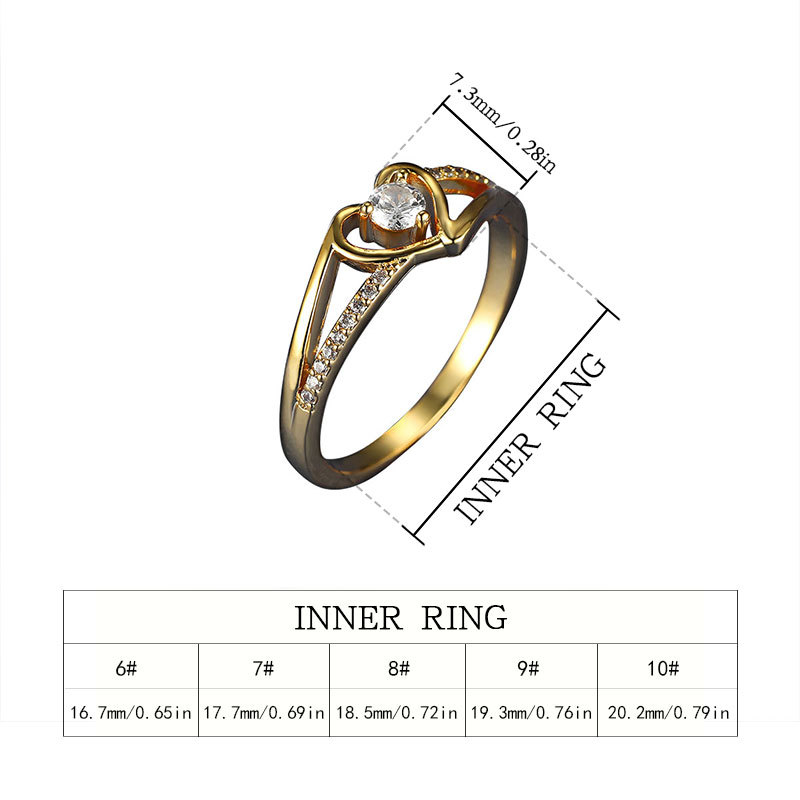 Δαχτυλίδι σε σχήμα καρδιάς από χαλκό, ηλεκτροπλατινωμένο, για γυναίκες