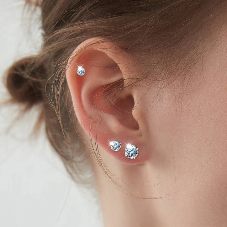 Cercei Moissanite din argint Sterling – stil unisex, rotund/geometric, tăiere cu opt inimi și opt săgeți