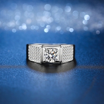 Férfi Moissanite gyűrű, 2 karát, geometrikus design, réz anyag, állítható, teljes köves beállítás