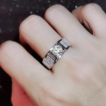 Férfi Moissanite gyűrű, 2 karát, geometrikus design, réz anyag, állítható, teljes köves beállítás