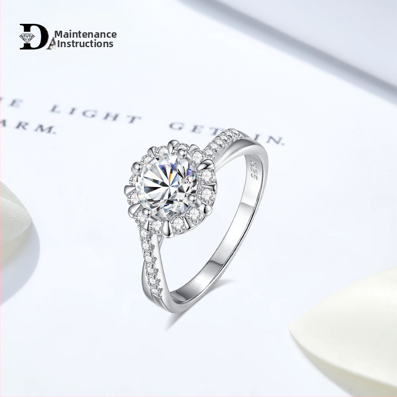 Damila S925 hõbedane sõrmus päevalille Moissanite'iga, Moissanite kivi, kerge luksus stiil