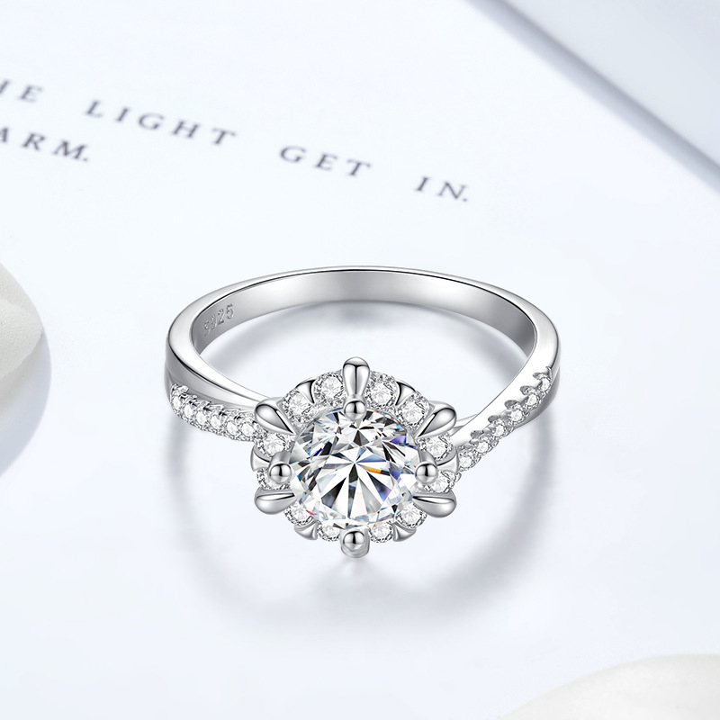 Damila S925 hõbedane sõrmus päevalille Moissanite'iga, Moissanite kivi, kerge luksus stiil