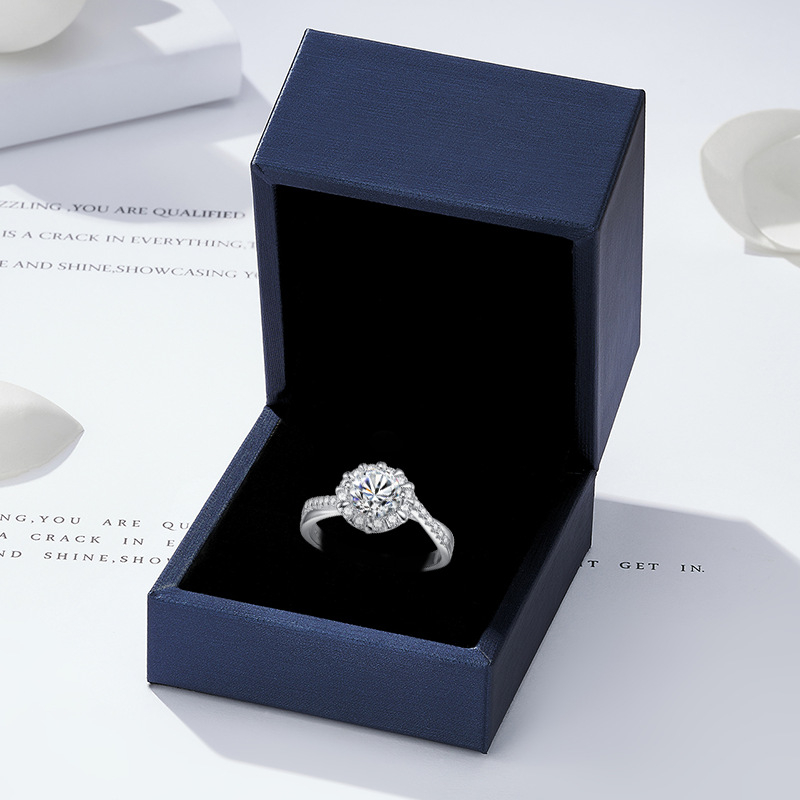 Damila S925 hõbedane sõrmus päevalille Moissanite'iga, Moissanite kivi, kerge luksus stiil