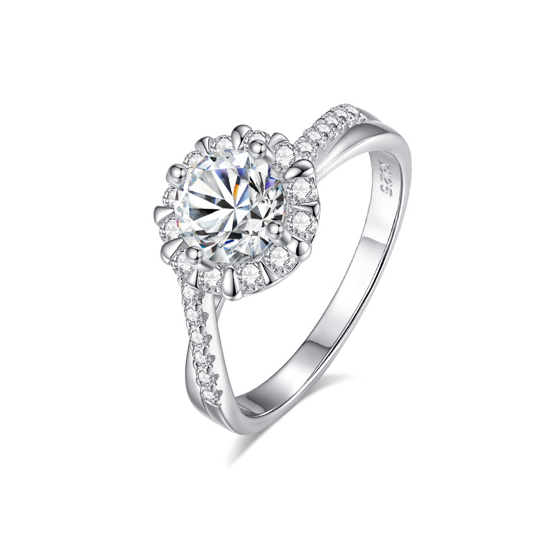 Damila S925 hõbedane sõrmus päevalille Moissanite'iga, Moissanite kivi, kerge luksus stiil