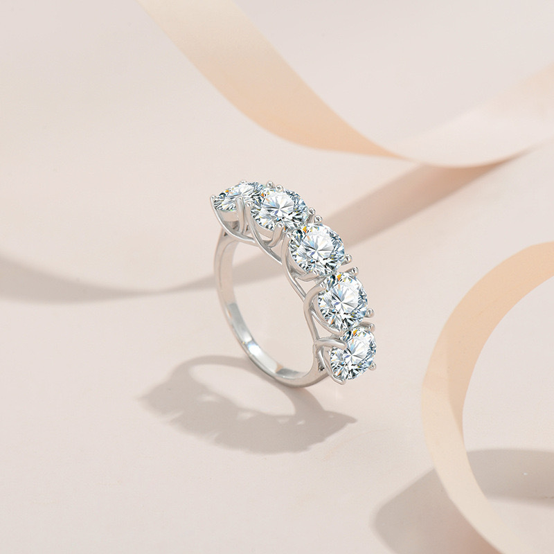 Δαχτυλίδι από χαλκό με πέντε διαμάντια σε επένδυση 5A ζιρκόν, αστρο-γεωμετρικό σχέδιο, γυναικείο δαχτυλίδι