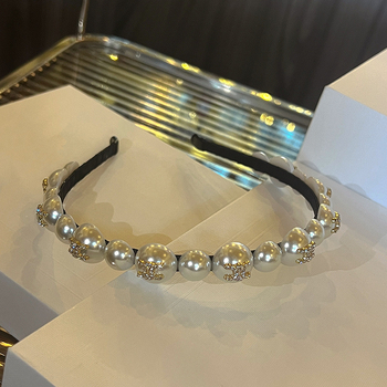 Ya Ya fashion jewelry Лента за коса: корейски стил, ръчна изработка, смесени материали, лента за коса с перли и буква, инкрустирана с диаманти