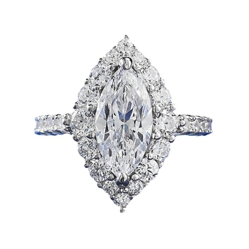 Prsten, 925 srebro, Geometrijski dizajn, Umjetni dijamant Ice Flower Cut, Ženski vjenčani prsten