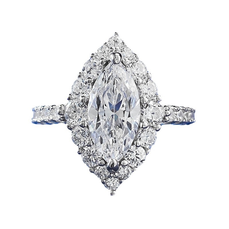 Prsten, 925 srebro, Geometrijski dizajn, Umjetni dijamant Ice Flower Cut, Ženski vjenčani prsten