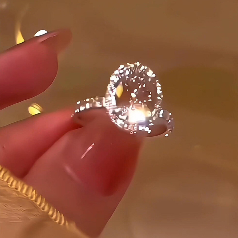 Δαχτυλίδι Moissanite με γεωμετρικό σχέδιο, ανοιχτό ρυθμιζόμενο, ηλεκτροπλατινωμένο φινίρισμα, ελαφρύ πολυτελές στυλ, unisex