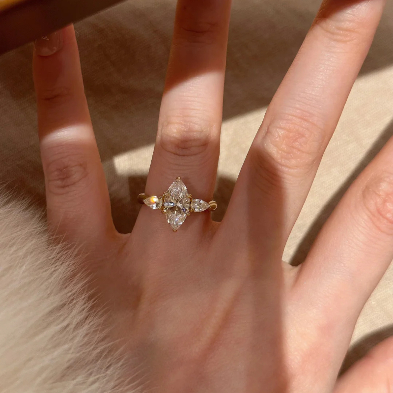 Δαχτυλίδι από χαλκό με ζιρκόν, σχήματος σταγόνας, ηλεκτροπλατίωση, MSR035