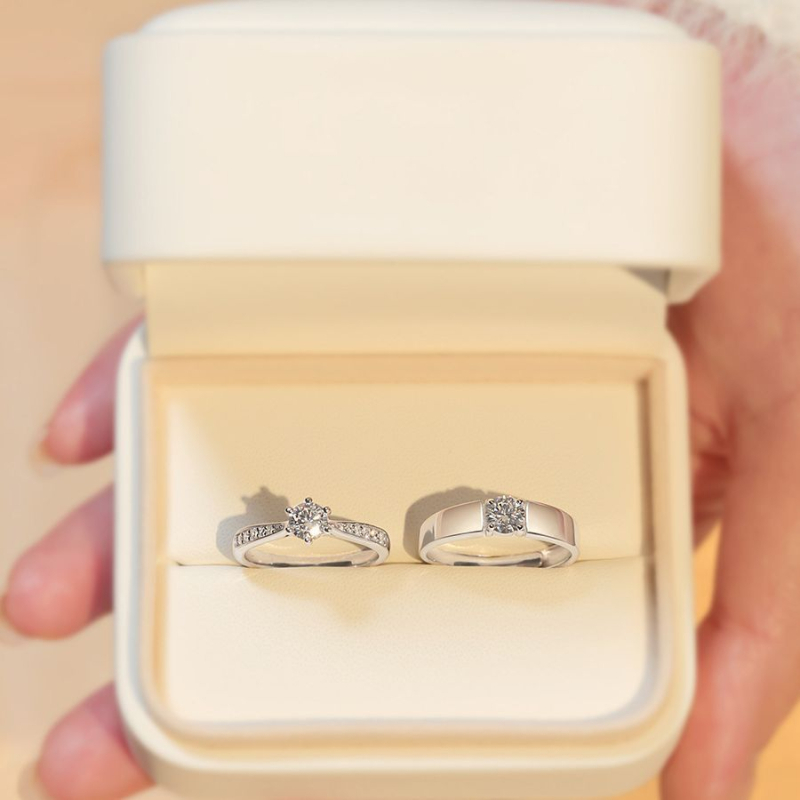 Páros esküvői gyűrűk rézből ötvözettel, geometriái forma, magas széntartalmú kő, ezüstös bevonat, elektroplatálás