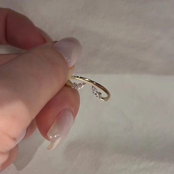 Δαχτυλίδι με ρυθμιζόμενο άνοιγμα, σε σχήμα φύλλου, χαλκός-ζιρκόνιο, ηλεκτροπλατιωμένη επίστρωση, μοντέλο 903