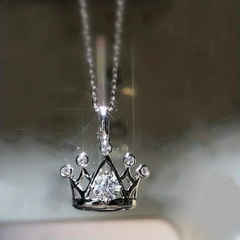 Karūnos pakabukas su grandine, varis ir cirkonijai, elektroplatavimo danga, įprasta grandinėlė, varinis pakabukas